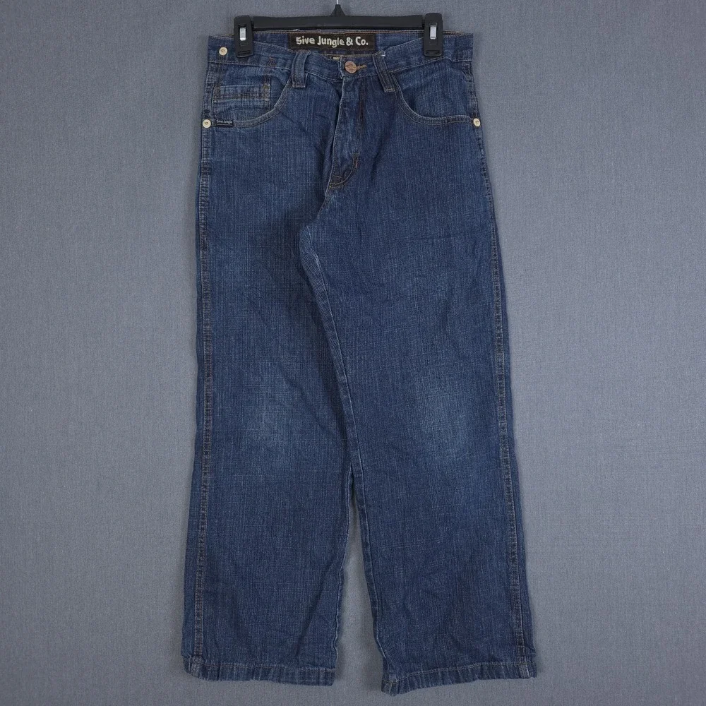 Vintage 5ive Jungle Jeans Mens 30 (Fits 29x28) Blue Wide Leg Baggy Denim Y2K